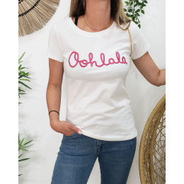 T-Shirt blanc Oohlala rose fuchsia