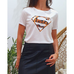 T-shirt femme blanc superman léopard