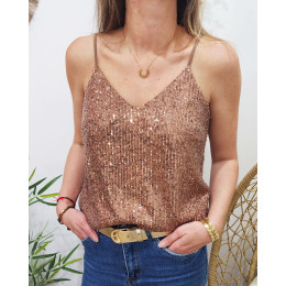 Top femme marron à sequins