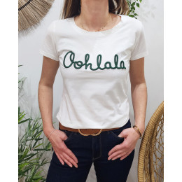 T-Shirt femme blanc Oohlala vert sapin