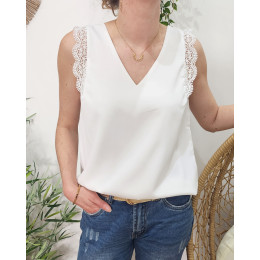 Top femme blanc cassé dentelle Adrienne