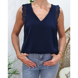 Top femme bleu marine dentelle Adrienne