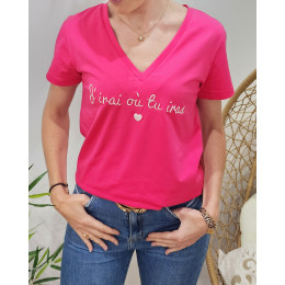 T-Shirt femme rose J'irai où tu iras blanc