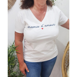 T-Shirt femme blanc Mamie d'amour marine