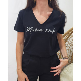 T-Shirt femme noir Mama rock blanc
