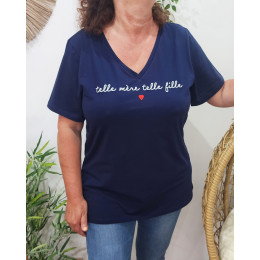 T-Shirt femme bleu marine Telle mère telle fille blanc