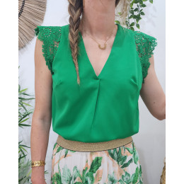 Top femme vert dentelle Noelline