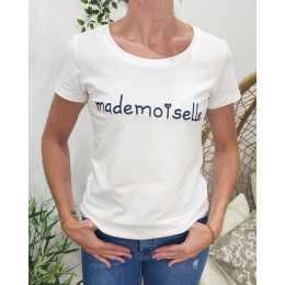 T-Shirt femme blanc Mademoiselle marine
