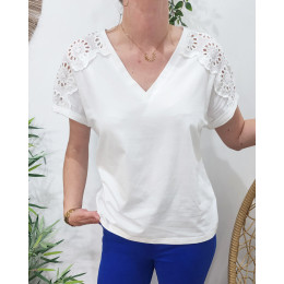 T-Shirt blanc femme manche fleurs Daphnée