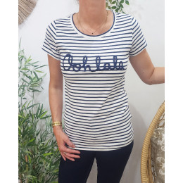 T-Shirt femme Oohlala marinière marine et blanc