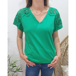 T-Shirt femme vert manche fleur Daphnée