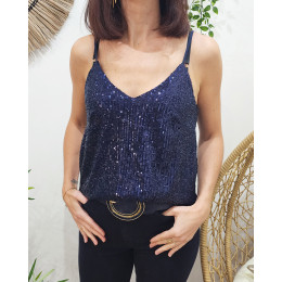Top femme bleu marine à sequins