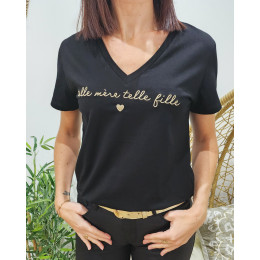 T-Shirt femme noir Telle mère telle fille doré