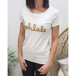 T Shirt femme blanc Oohlala camel 24604