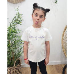 T-Shirt enfant écru broderie belle et rebelle parme