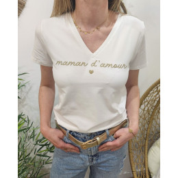 T-Shirt femme blanc maman d'amour doré