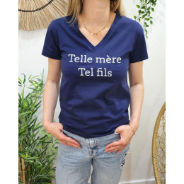 T-Shirt femme bleu marine Telle mère tel fils blanc