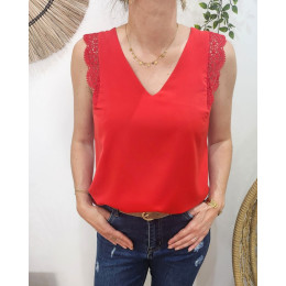 Top femme rouge dentelle Adrienne