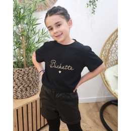 T-Shirt enfant noir broderie bichette dorée