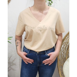 T-Shirt femme beige J'irai où tu iras doré
