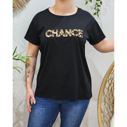 T-shirt noir femme broderie Chance léopard