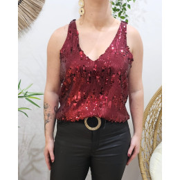 Top femme rouge bordeaux à sequins Cassiane