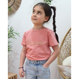 T-Shirt enfant rose broderie bichette dorée