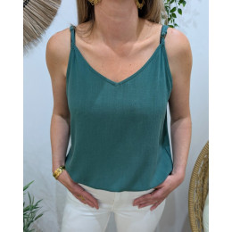 Top femme à bretelles vert broderies Junon