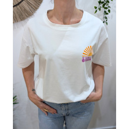 T-Shirt femme blanc forever chasing sunsets multicolore