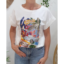 T-shirt femme blanc California 163 multicolore