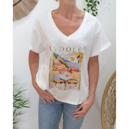 T-shirt femme blanc La Dolce Vita multicolore