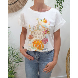 T-shirt femme blanc East Coast multicolore