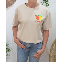 T-shirt femme beige Squeeze orange jaune vert