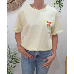 T-shirt femme jaune Côte d'Azur jaune rouge rose