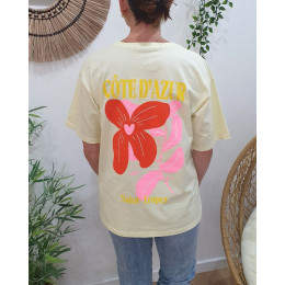 T-shirt femme jaune Côte d'Azur jaune rouge rose