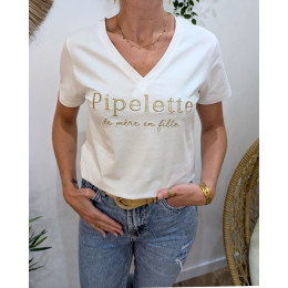 T-Shirt femme écru Pipelette de mère en fille doré