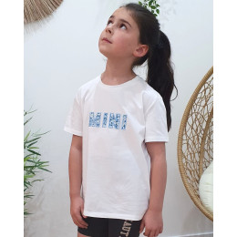 T-Shirt enfant blanc broderie Mini bleu