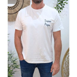 T-Shirt homme blanc Super papa bleu marine