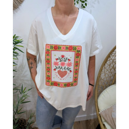 T-Shirt femme oversize blanc bouquet de fleurs