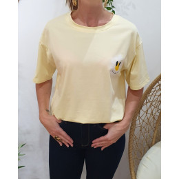 T-Shirt femme jaune fleurs good vibes Only