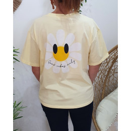 T-Shirt femme jaune fleurs good vibes Only