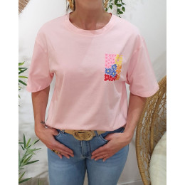 T-Shirt femme rose carré floral