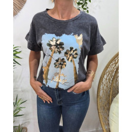 T-Shirt femme palmier sun please gris 