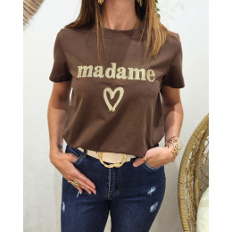 T-Shirt femme marron broderie madame dorée