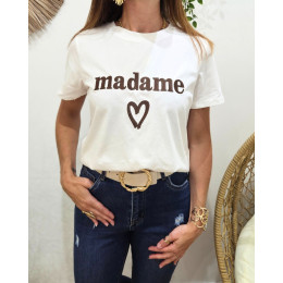 T-Shirt femme blanc broderie madame marron
