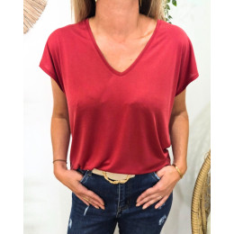 T-Shirt femme uni rouge col V Irènea