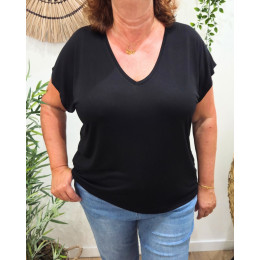 T-Shirt femme uni noir col V Irènea