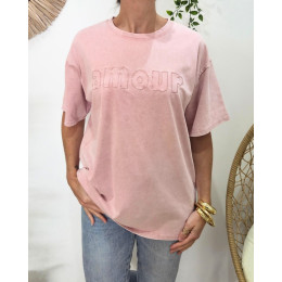 T-Shirt femme rose délavé Amour