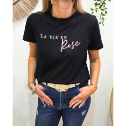 T-Shirt femme noir La vie en rose