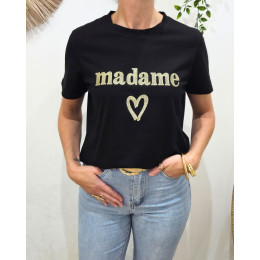 T-Shirt femme noir broderie madame dorée